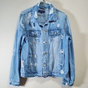 Ci Sono distressed oversized denim jacket color light blue size small